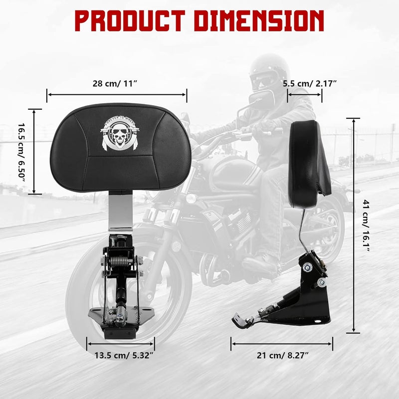 INNOGLOW Motorcycle Adjustable Driver Backrest Rider Backrest w/Skull Pattern Chrome Arm for Harley Touring Electra Glide Road Glide Road King Street Glide CVO 2009-2020 - Image 2